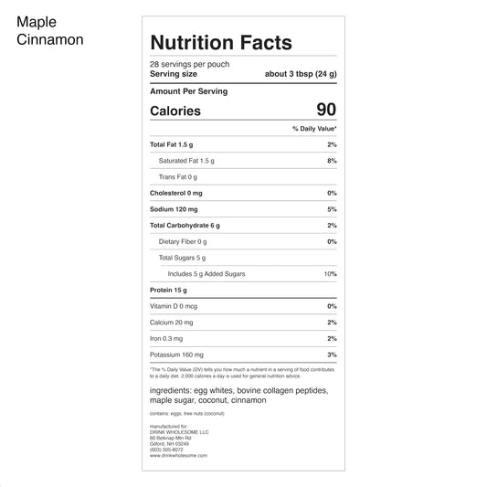 Drink Wholesome Maple Cinnamon Egg White Protein Powder scoop highlights convenient serving size for workouts.