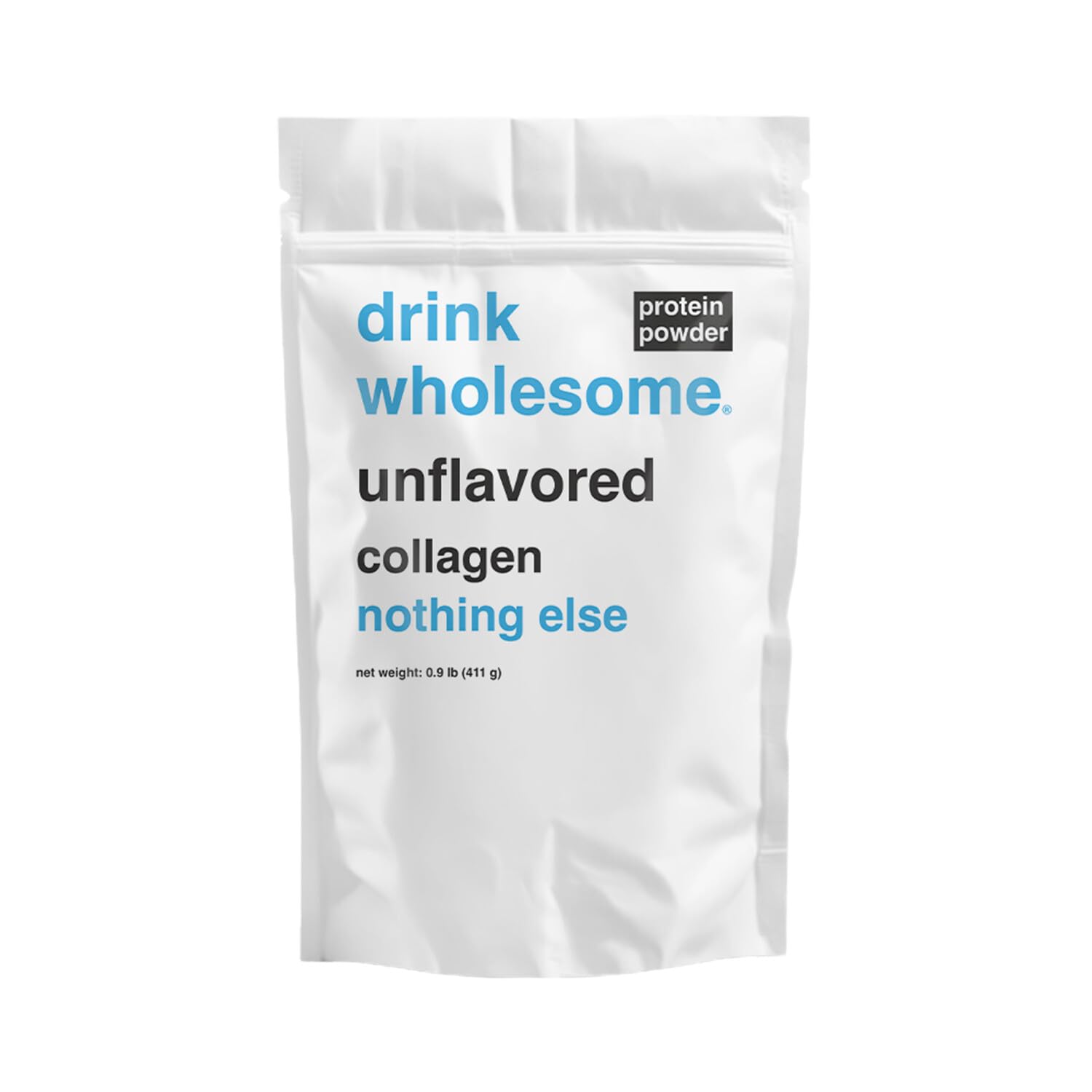 Drink Wholesome unflavored collagen powder bottle highlighting easy digestion