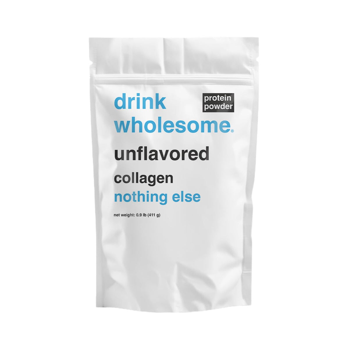Drink Wholesome unflavored collagen powder bottle highlighting easy digestion