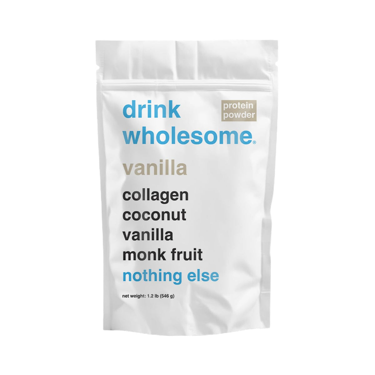 Drink Wholesome Vanilla Collagen Bottle showing easy-to-digest protein option for sensitive stomachs