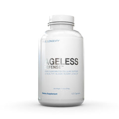 DRINK HRW Ageless Defense bottle illustrating daily supplement ritual for aging support.