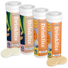 Drinklits Ginger-Lime electrolyte tablet tube showing sugar-free hydration option.