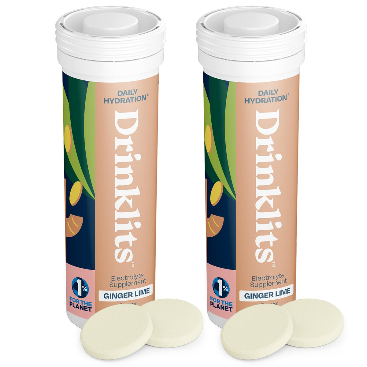 Drinklits ginger-lime tablets in a tube for on-the-go hydration.