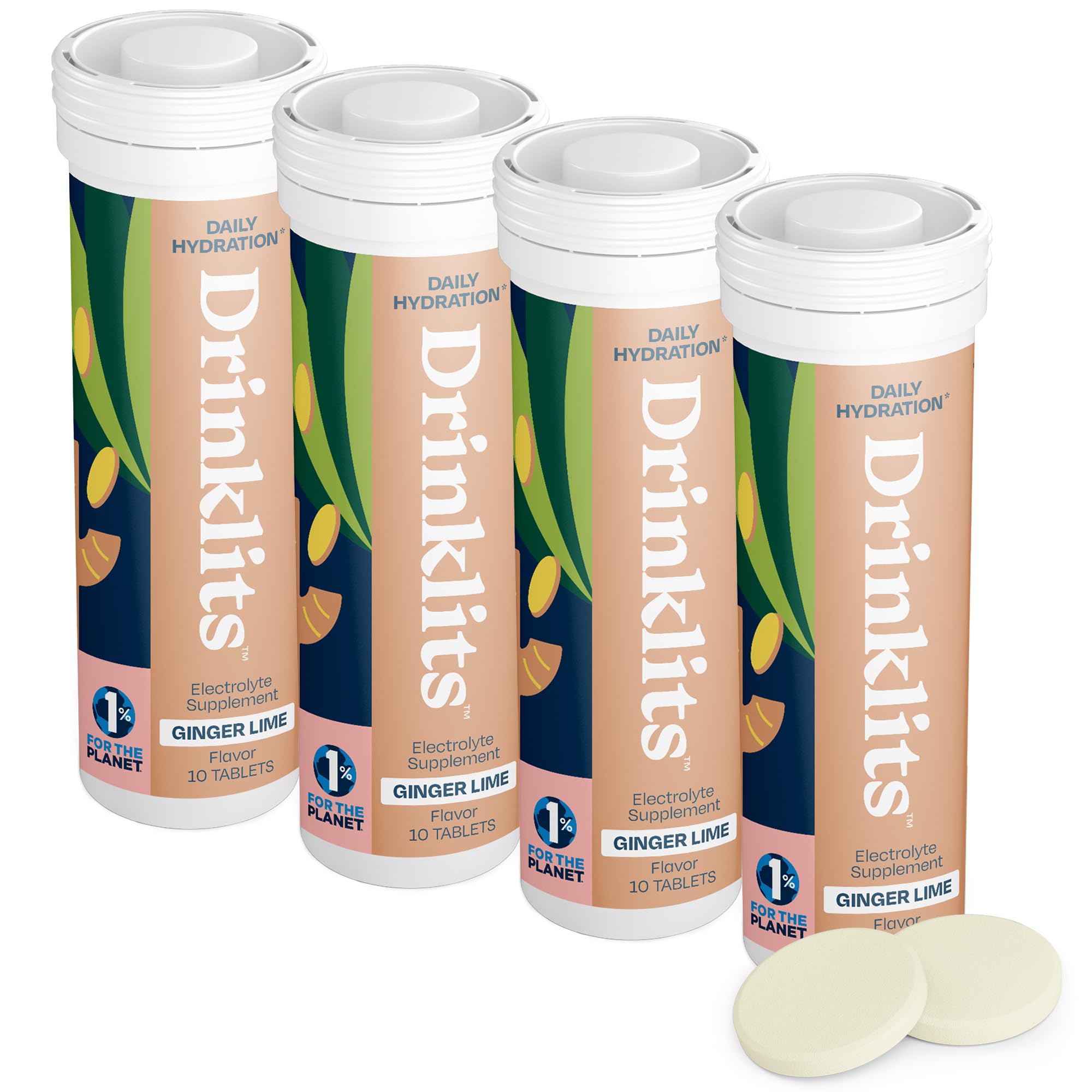 Drinklits Ginger-Lime tube front with 10 tablets for on the go hydration