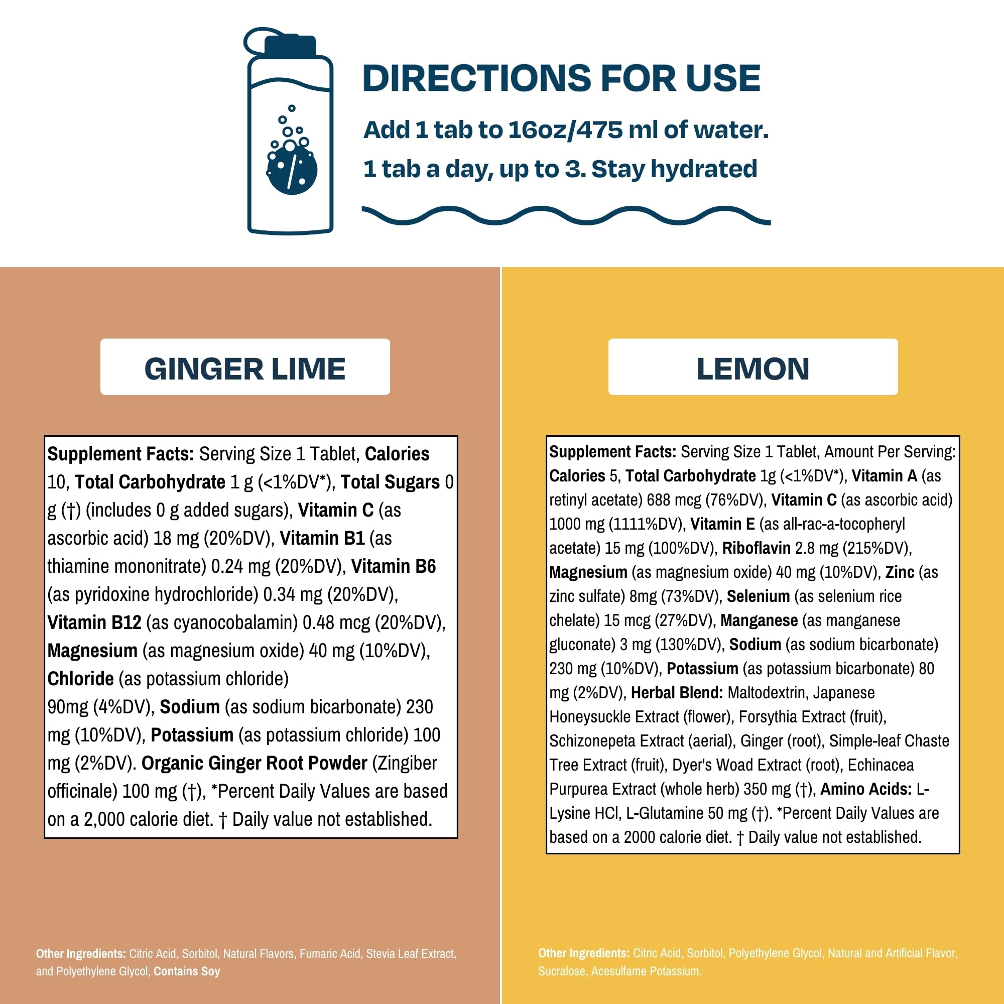 Drinklits Lemon Immune Support tablets closeup with vitamin C and herbs.