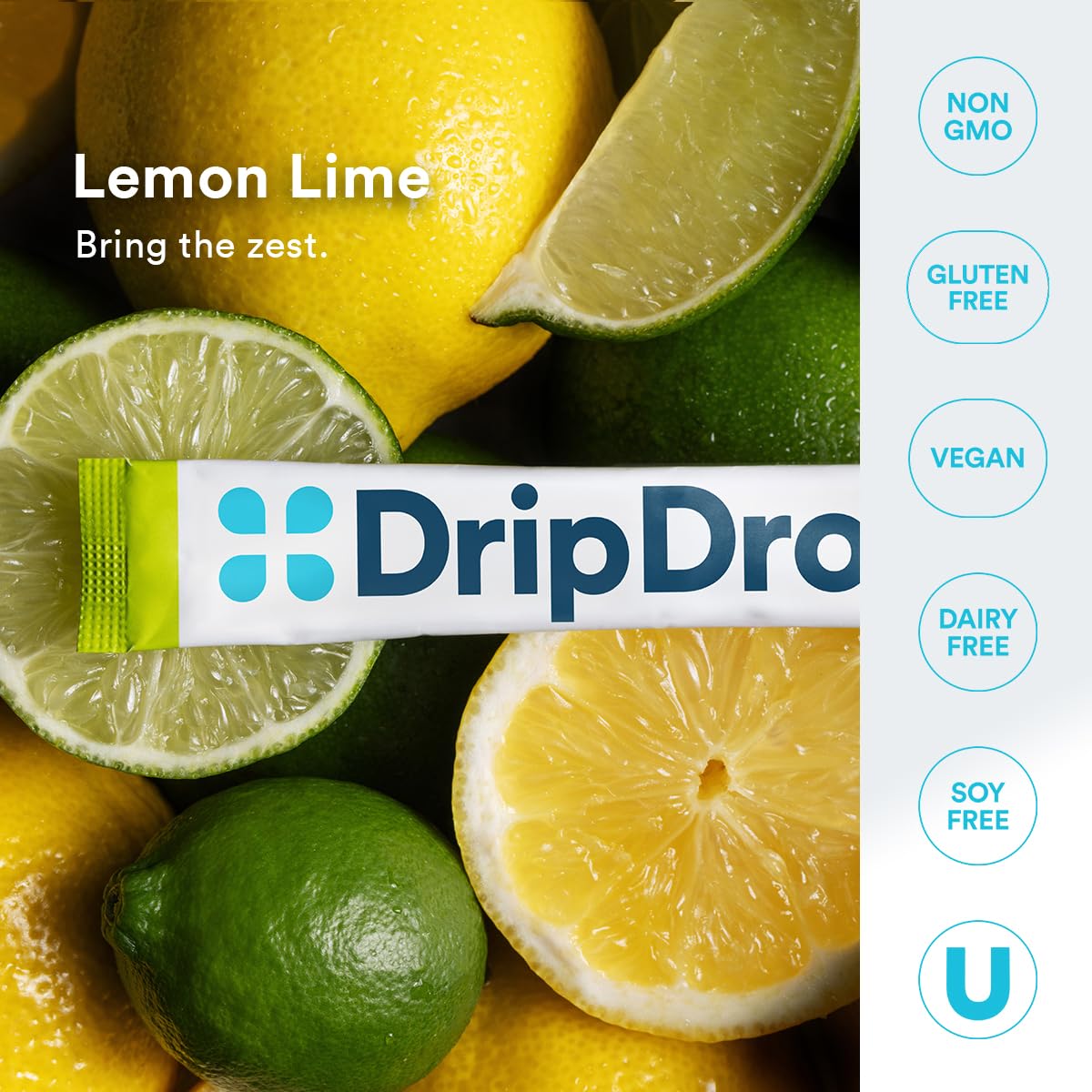 DripDrop award-winning flavor near a cup signals appealing taste.