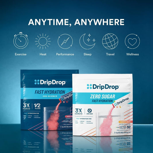 DripDrop Berry hydration packet with fruity flavor for post-run recovery.