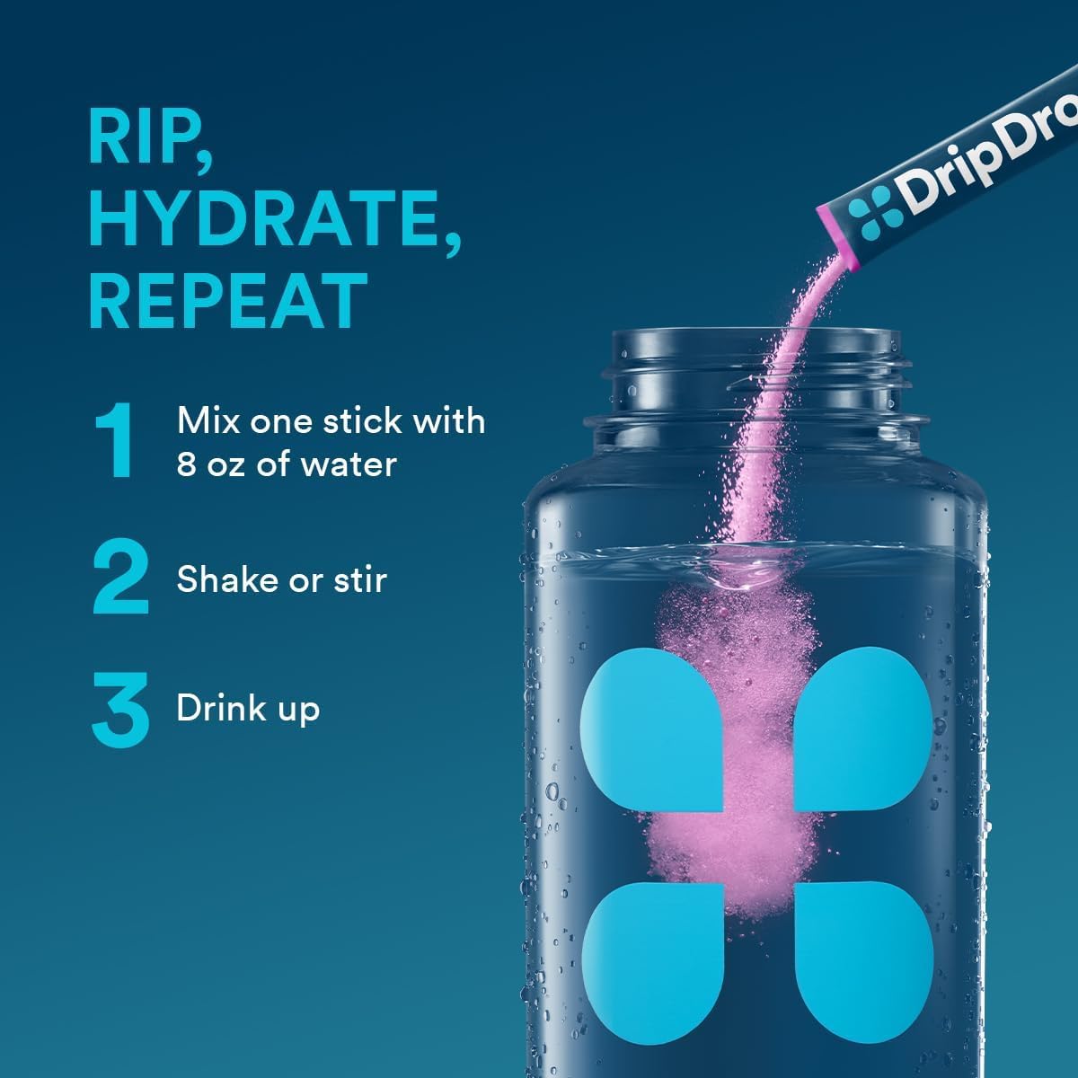 DripDrop Berry powder mix in a bottle for convenient outdoor hydration.