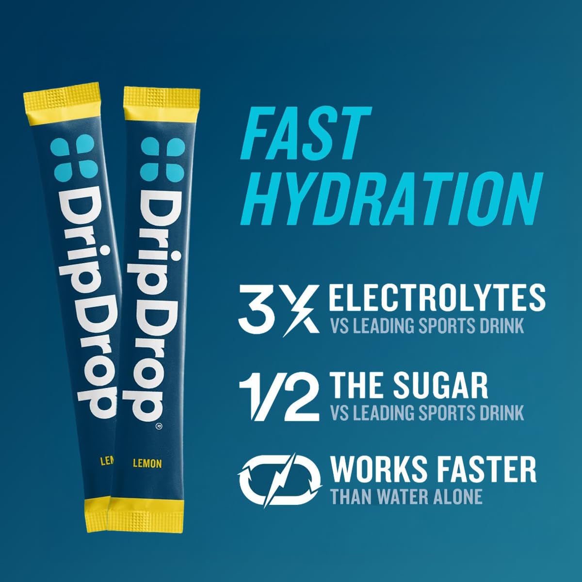 DripDrop single-serve pouch beside a sport bottle during travel