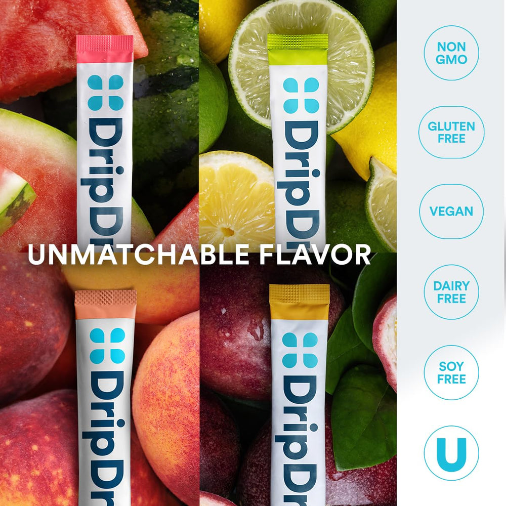 DripDrop glass with hydrated drink and ice demonstrates refreshing use.