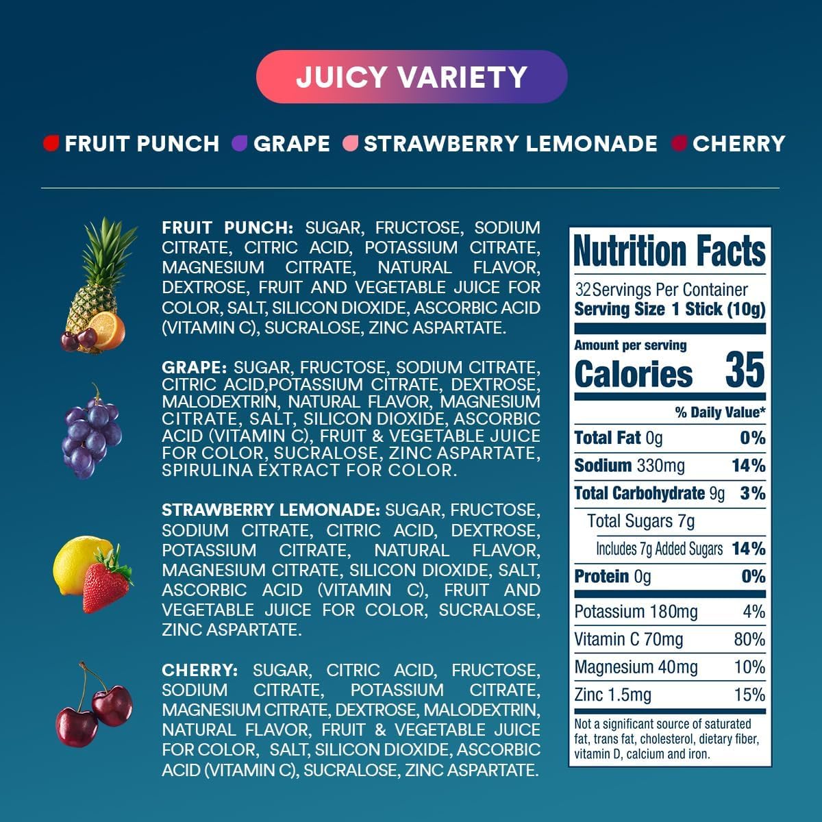 DripDrop ingredients list highlighting Non-GMO, vegan, gluten-free qualities
