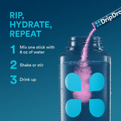 DripDrop Lemon packet dissolving in a bottle for refreshing hydration