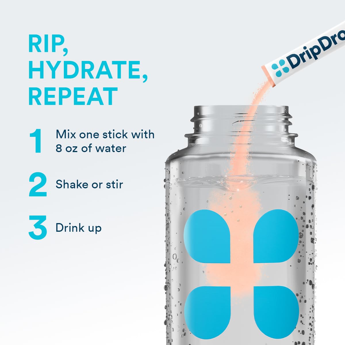 DripDrop non-GMO, gluten-free, vegan formula supports inclusive hydration.