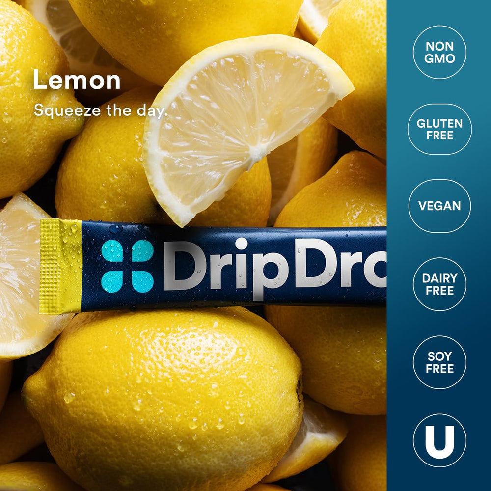 DripDrop splash of water with electrolytes in a clear bottle.