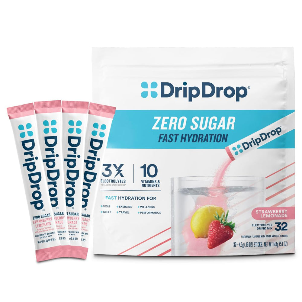 DripDrop sugar-free hydration packets in a box for quick hydration on the go