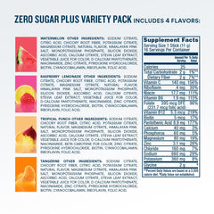 DripDrop Zero Sugar Plus 15 vitamins close-up highlights immune-support nutrients.