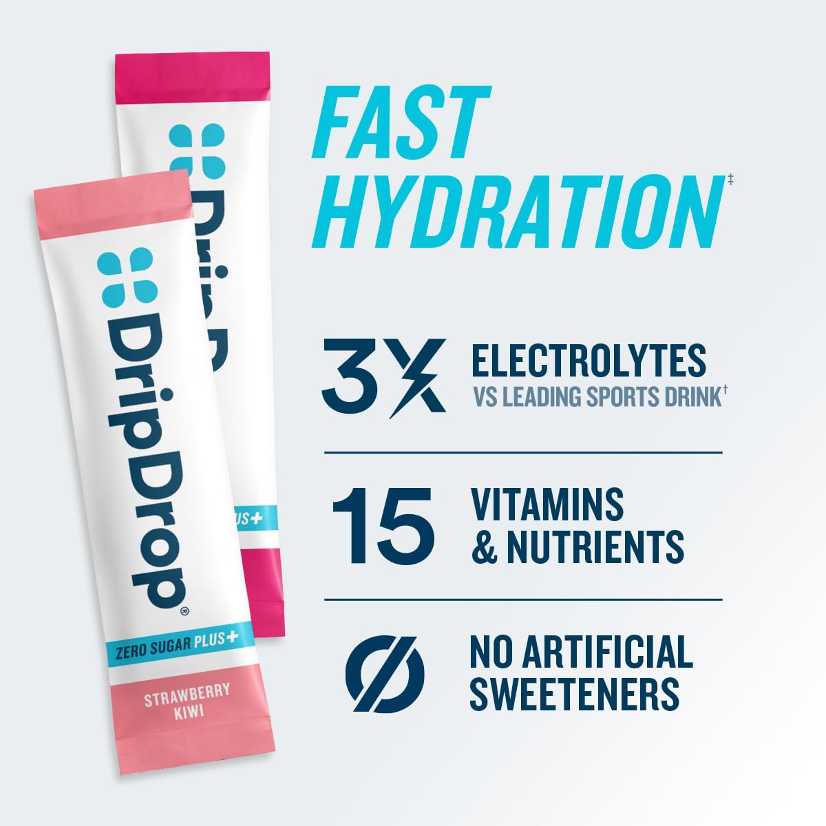 DripDrop Zero Sugar Plus peach stick delivers fast electrolytes without sugar after workouts.