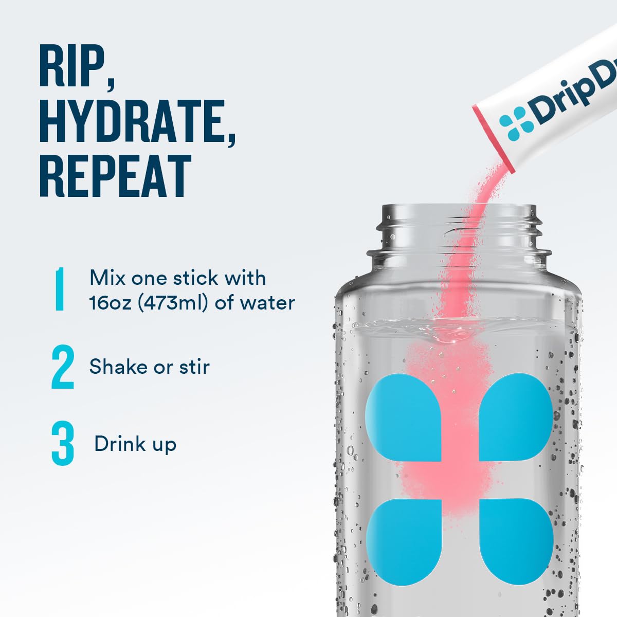 DripDrop Zero Sugar Plus raspberry-lemonade packet blends electrolyte balance and flavor.