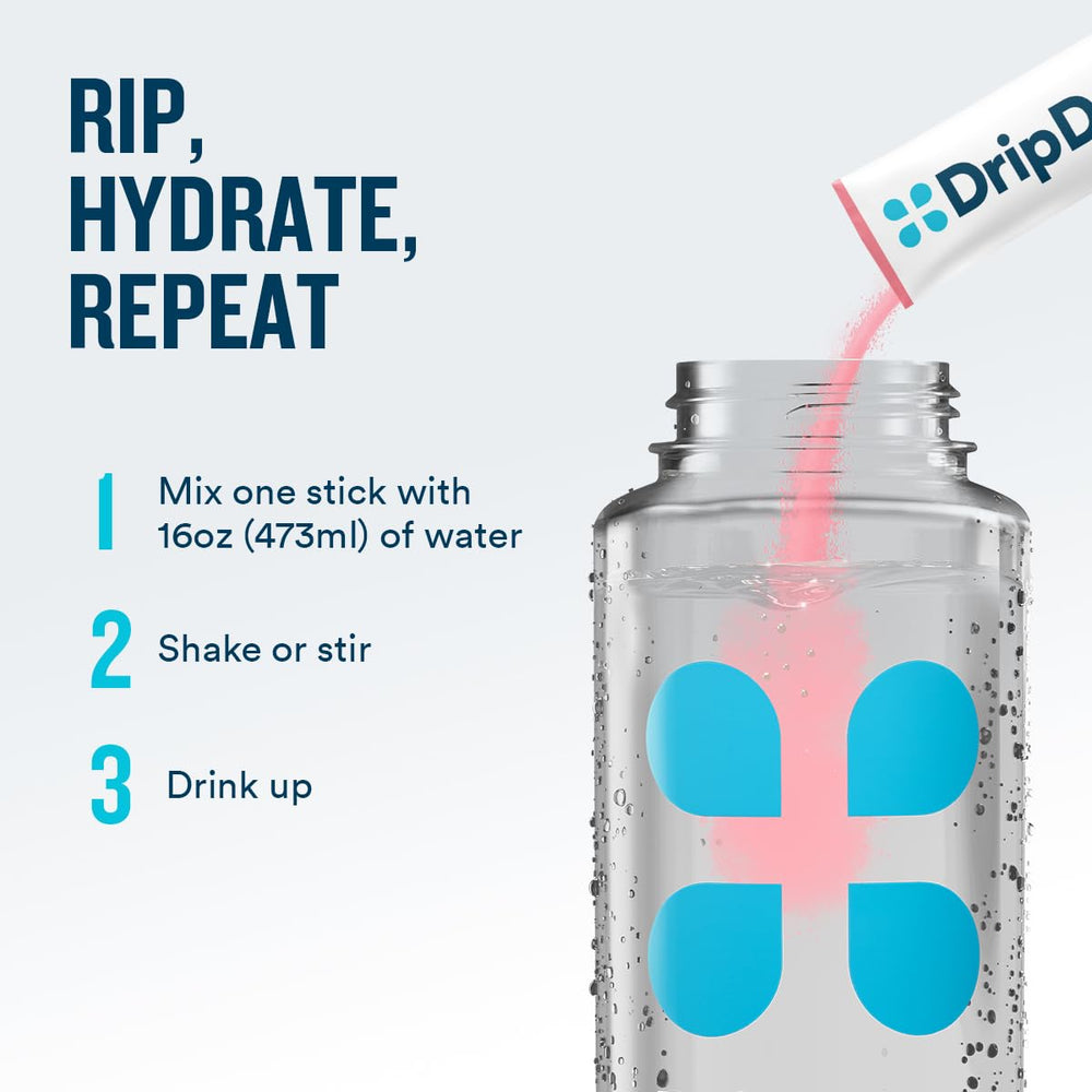 DripDrop Zero Sugar Plus wild berry stick offers sugar-free refreshing hydration.