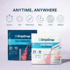 DripDrop zero-sugar strawberry lemonade drink in a chilled glass