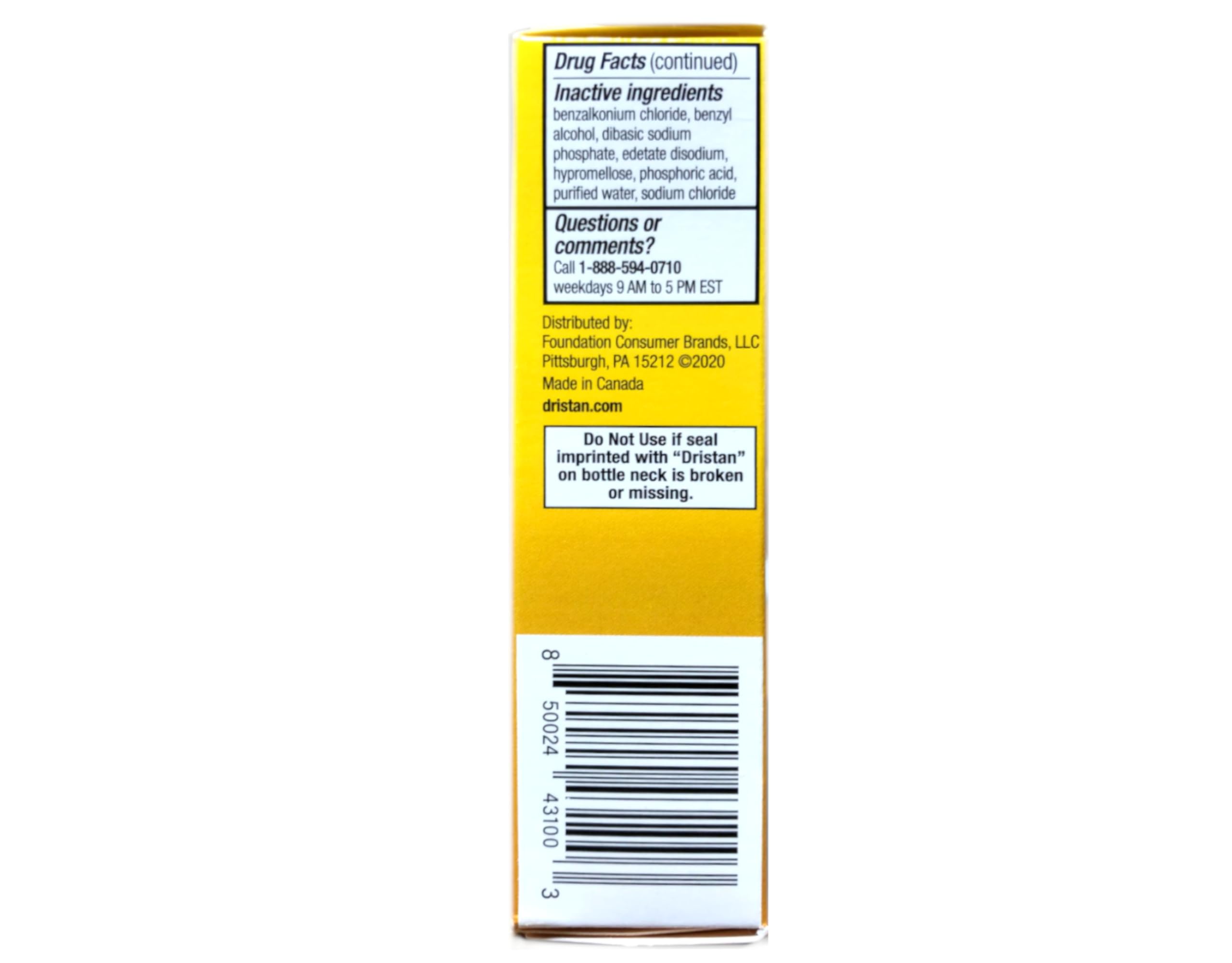 Dristan 12-Hour nasal spray in consumer-friendly packaging for home use.