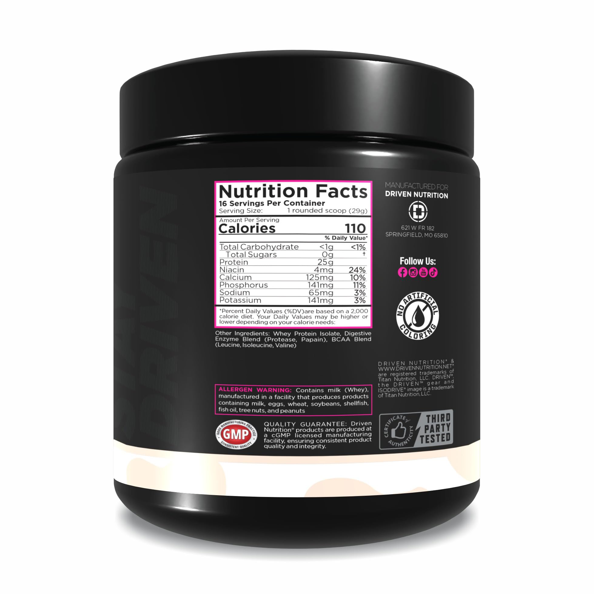 Driven Nutrition ISODRIVE unflavored powder, ideal for flavor customization.