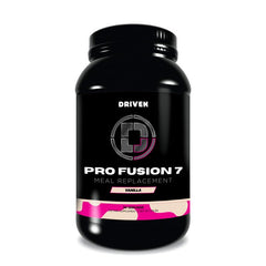 Driven Nutrition ProFusion7 bottle pour showing on-the-go vanilla shake for quick nutrition