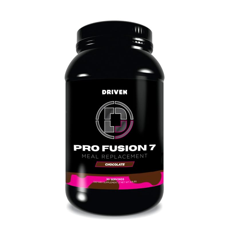 Driven Nutrition ProFusion7 bottle pouring for a quick, balanced on-the-go meal.