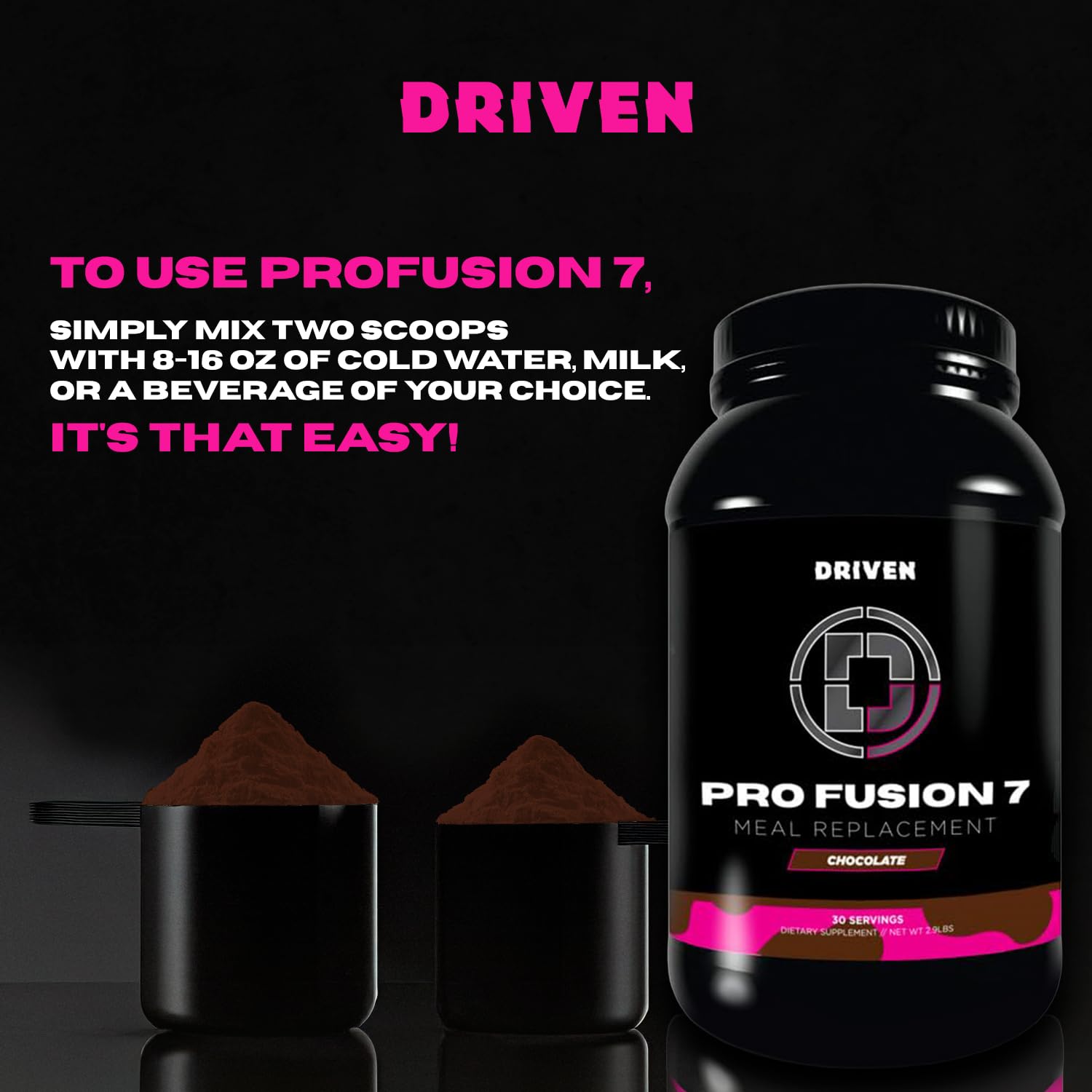 Driven Nutrition ProFusion7 MCT oil highlights quick energy without crashes.