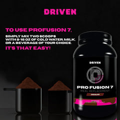 Product packaging of ProFusion7 on a shelf showing flavor variety