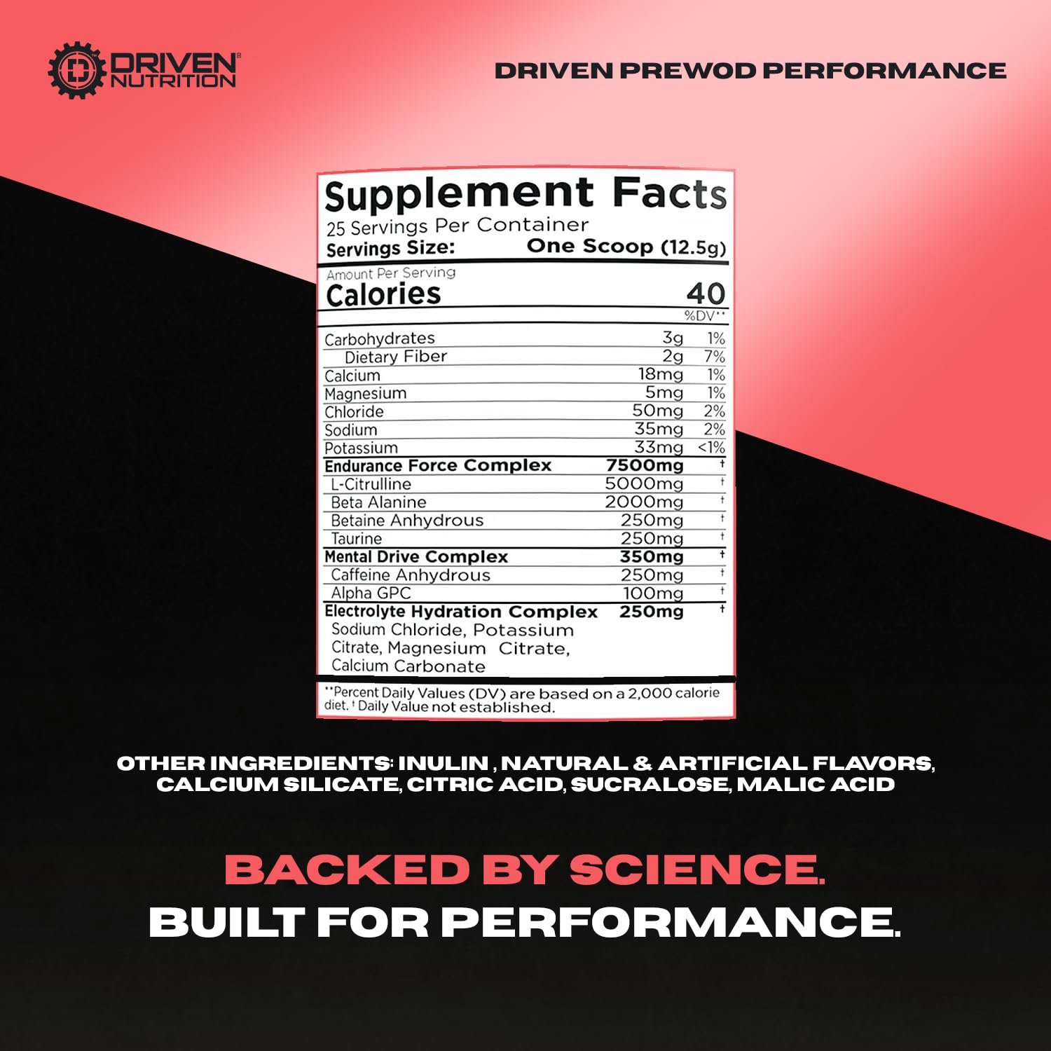 Driven Nutrition PREWOD blazing-cherry scoop enhances pump and mental focus