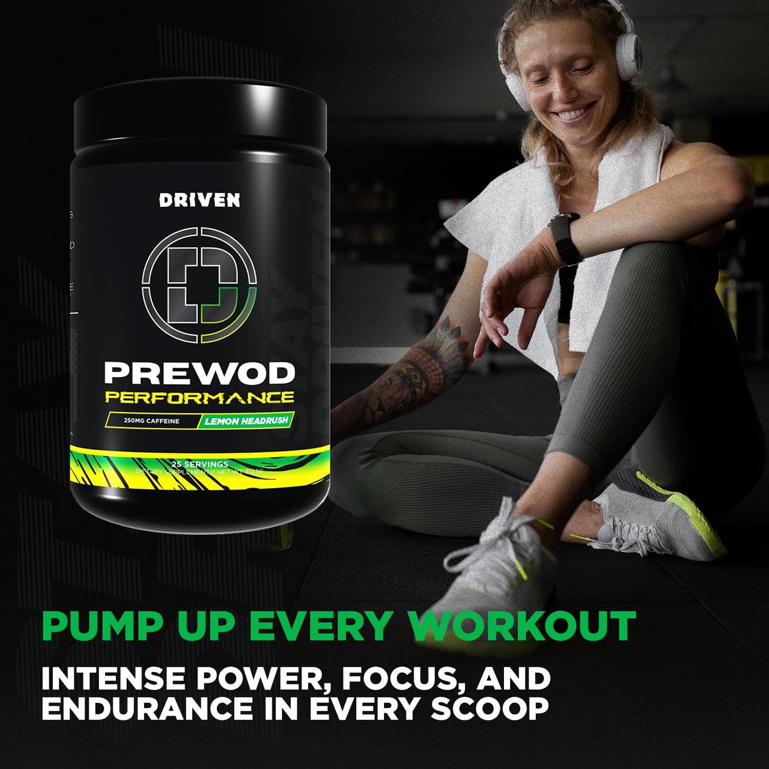Driven PREWOD Lemon Headrush bottle ready for pre-workout focus