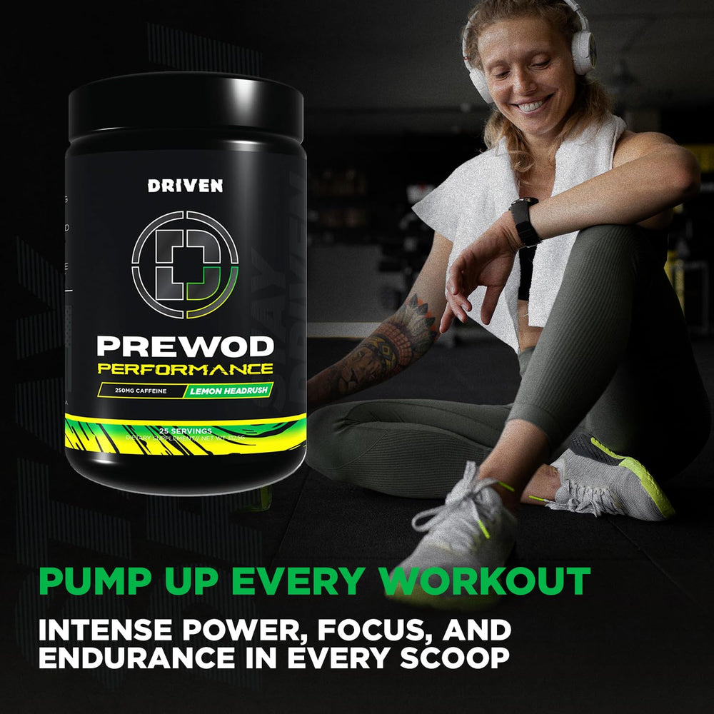 Driven PREWOD Lemon Headrush bottle ready for pre-workout focus