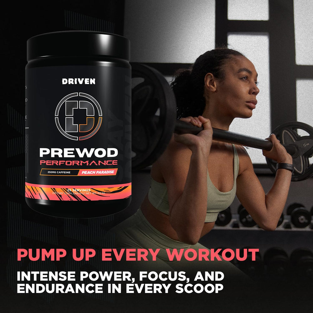 Driven Nutrition PREWOD peach-paradise mix delivers refreshing flavor and steady energy