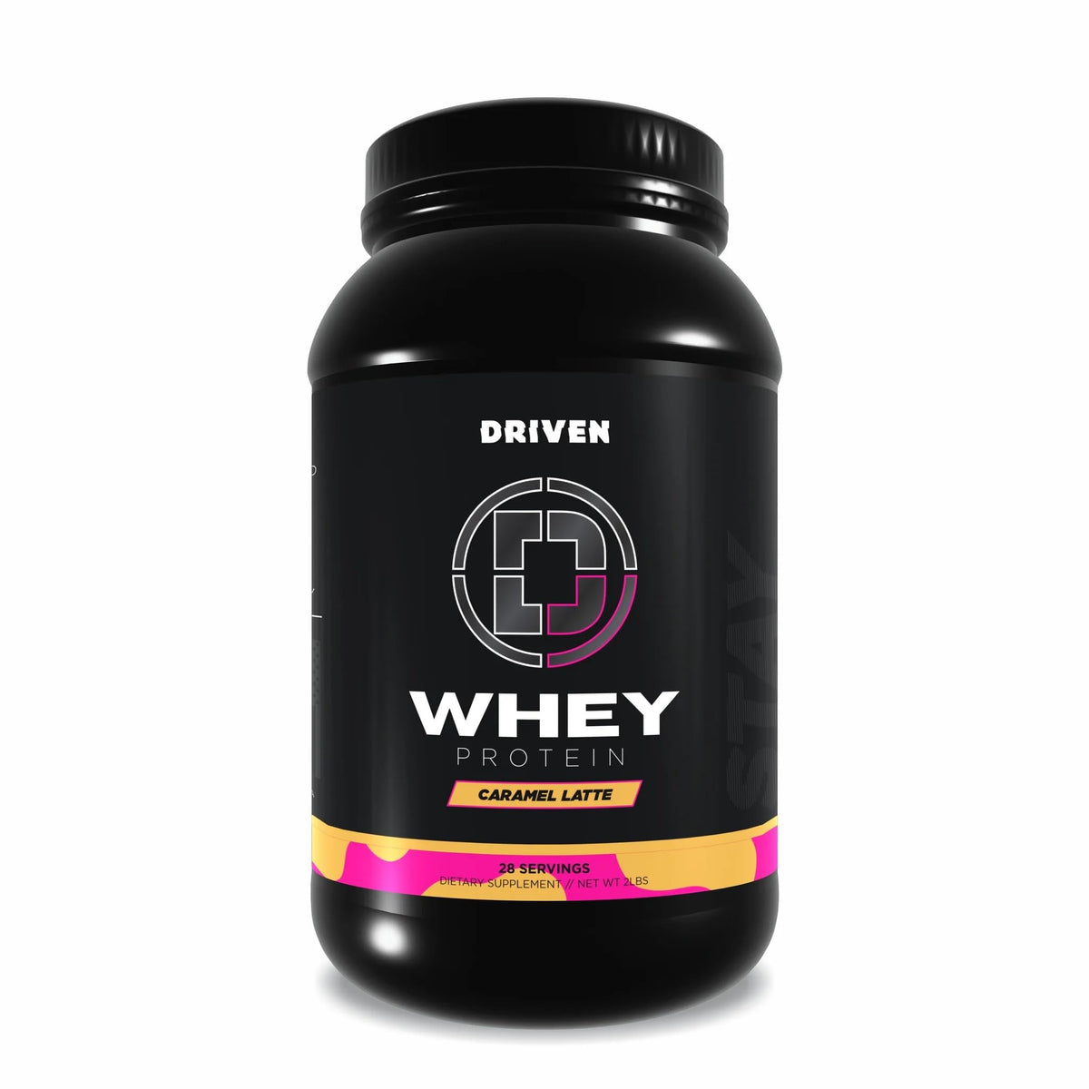 Driven WHEY Caramel Latte bottle shown for post-workout protein support.
