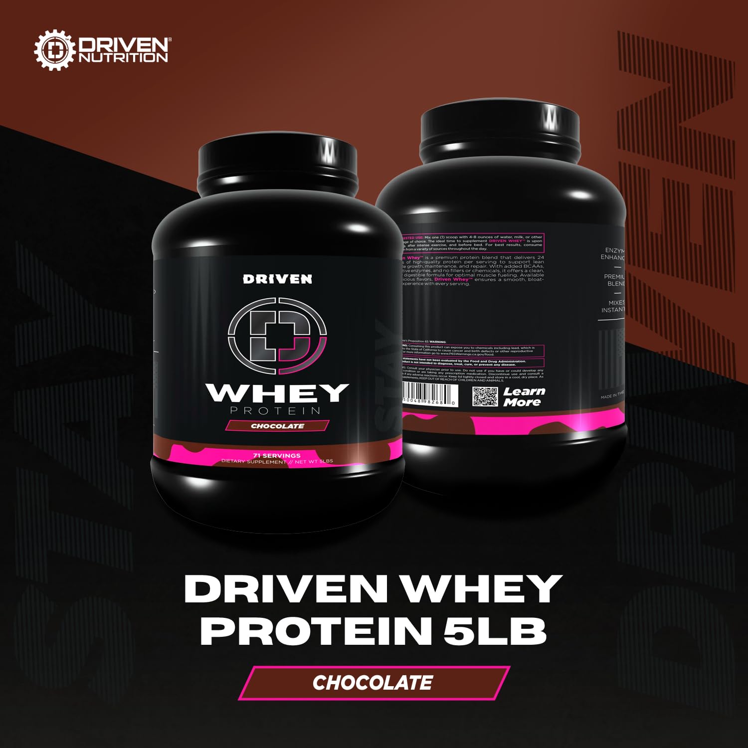 Driven WHEY chocolate milkshake label close-up highlighting flavor