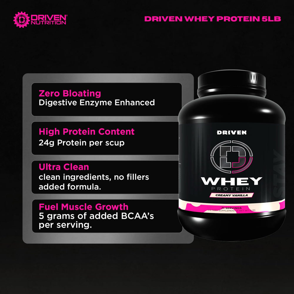 Driven Whey creamy vanilla shake being blended for a rich flavor