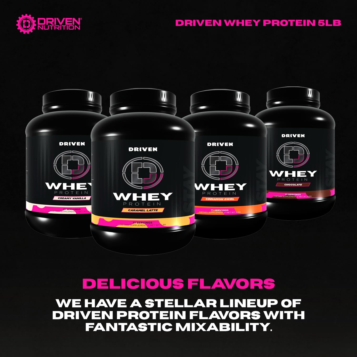 Driven Whey glass with mixed shake shows tasty protein option