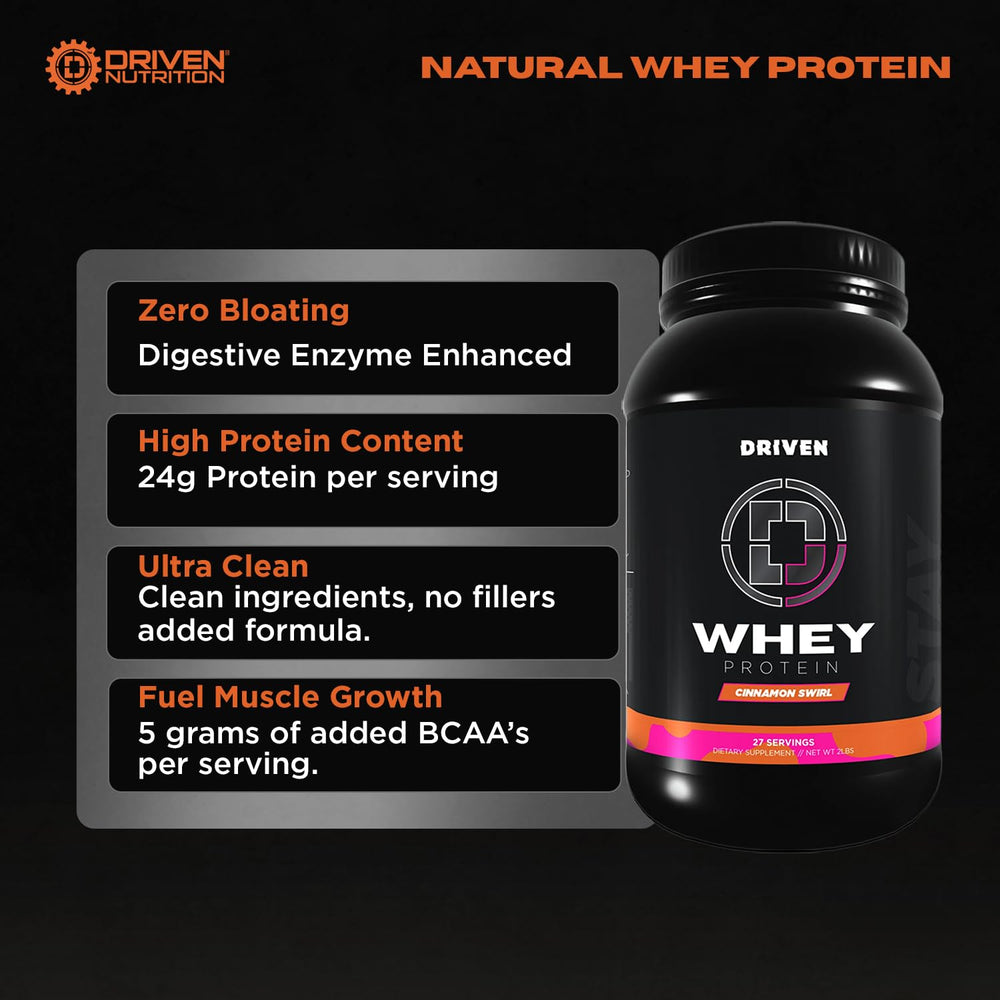 Driven WHEY Cinnamon Roll shake in glass shows creamy texture and flavor
