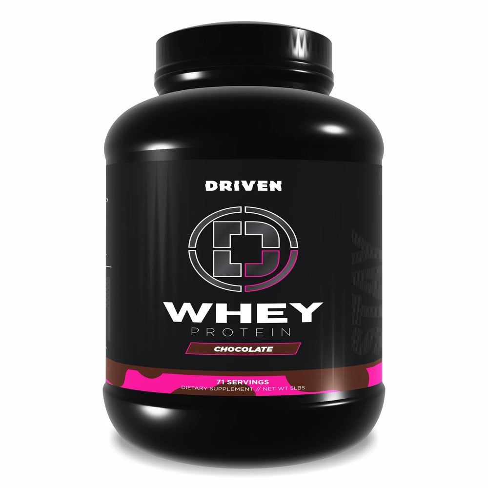 Driven WHEY tub front showing grass-fed whey protein for recovery