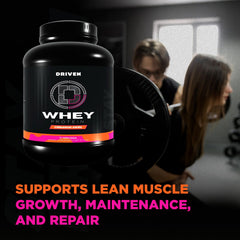 Poured instantized powder from Driven WHEY blends quickly in a shaker