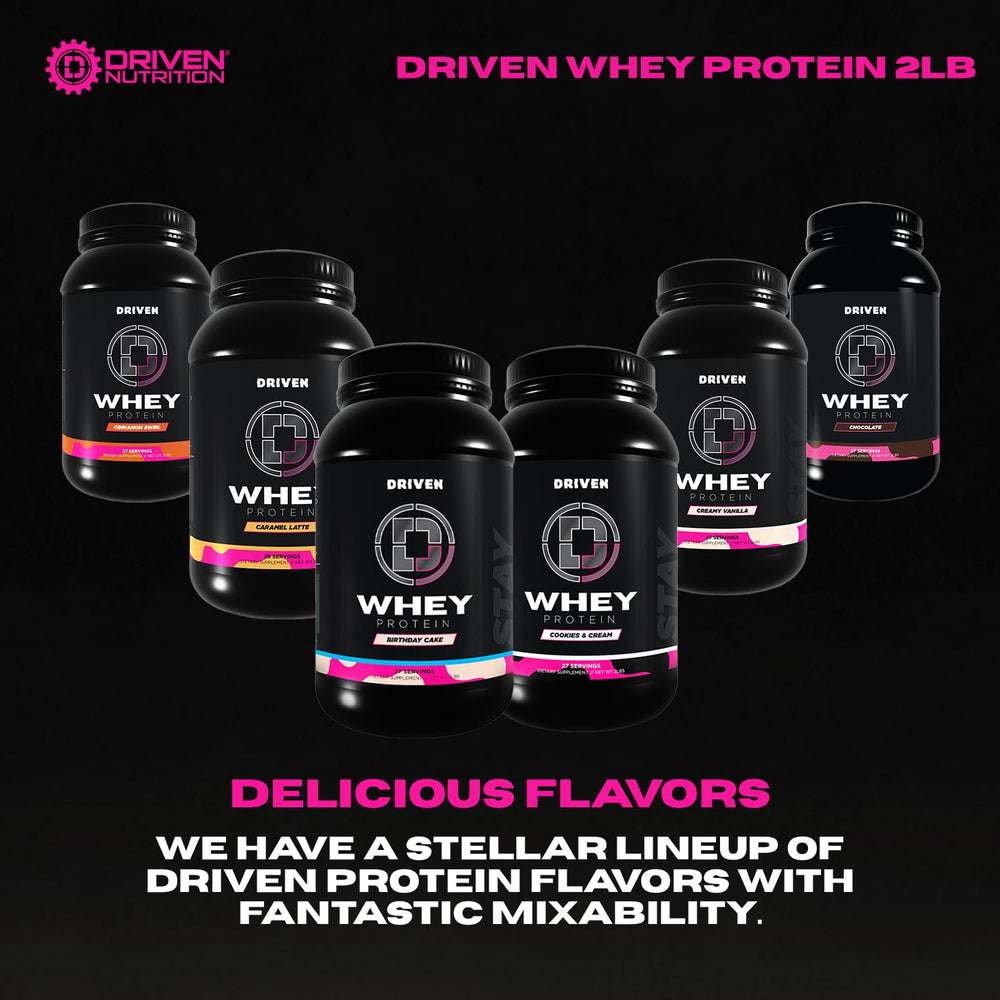Driven WHEY label closeup highlights protein quality and nutrition facts