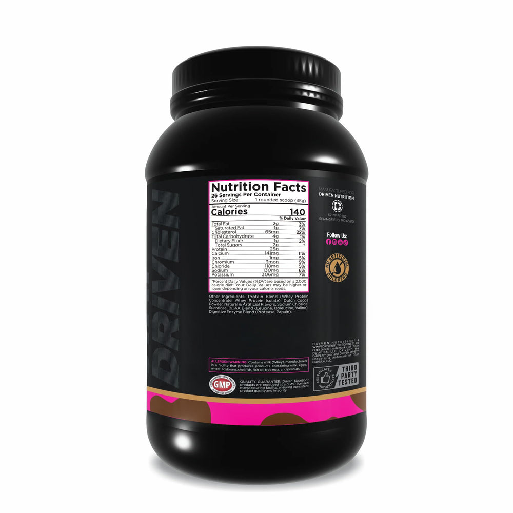 Driven WHEY Chocolate Peanut Butter shaker blends smoothly for convenient daily shakes.