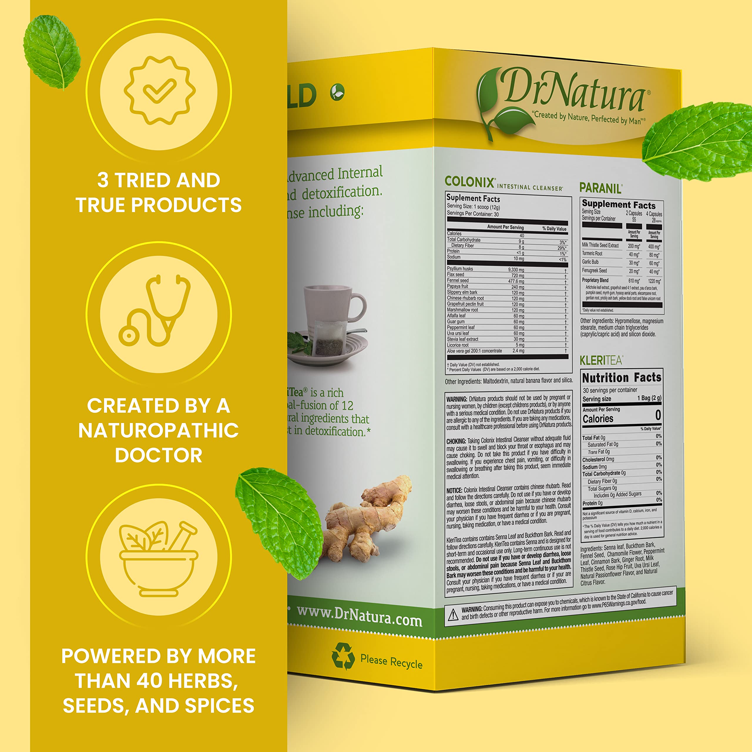 DrNatura Colonix herbal tea cup ready for a caffeine-free sip