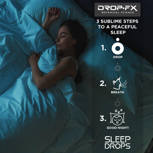 DROP FX Drops label close-up highlights ingredients like melatonin and valerian