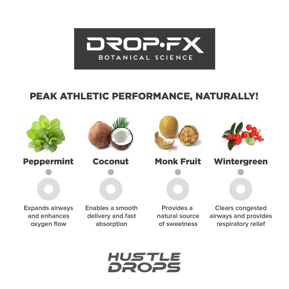 DROP FX Hustle Drops ingredients showcase coconut and monkfruit for smooth delivery.