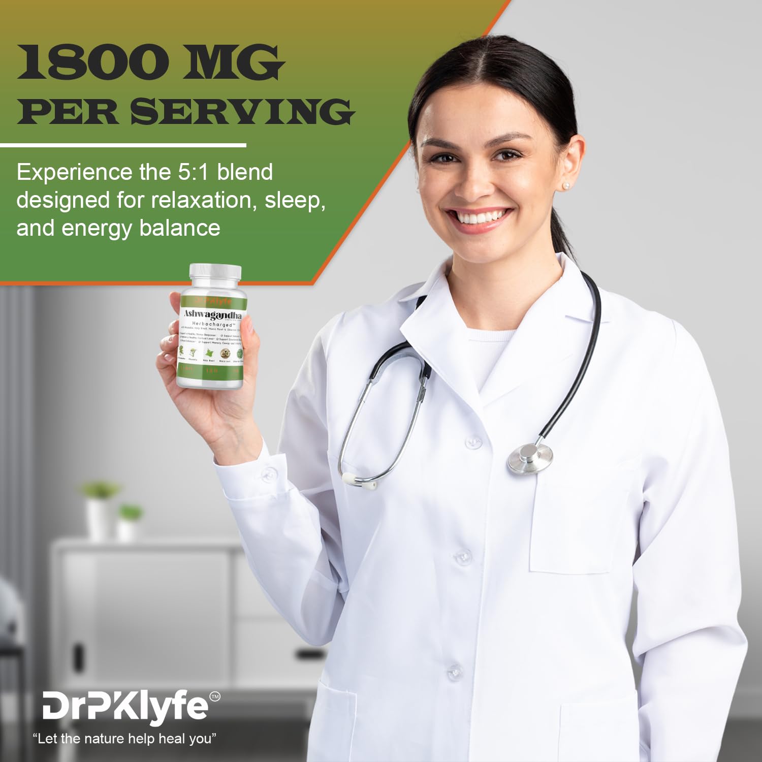DrPKLyfe Ashwagandha Complex daily routine setup with bottle