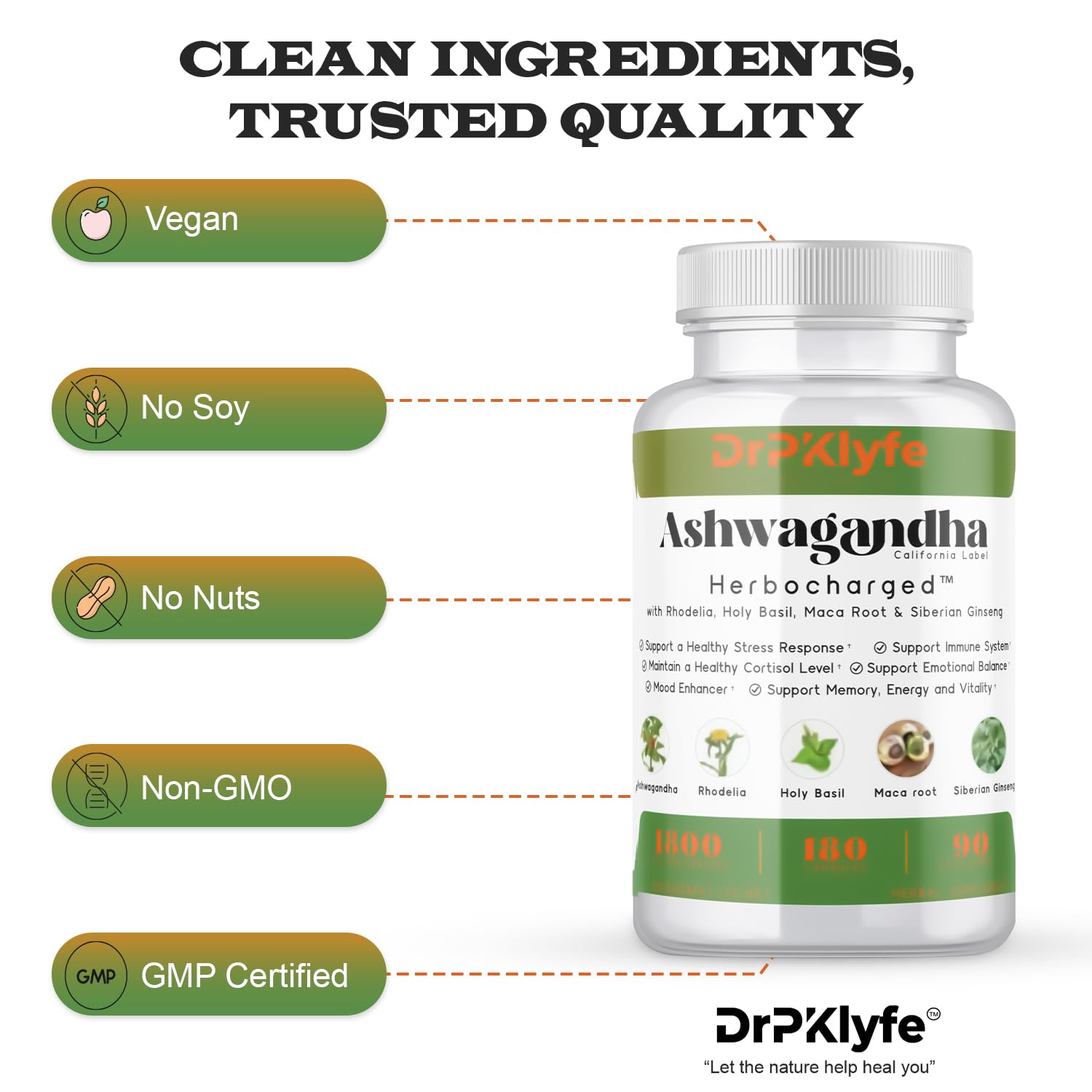 Jar of DrPKLyfe Ashwagandha Complex with clean label