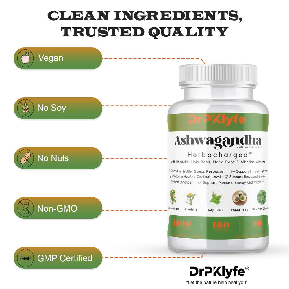 Jar of DrPKLyfe Ashwagandha Complex with clean label