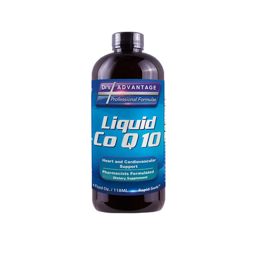 Drs Advantage Liquid CoQ10 bottle front view supports easy daily energy support.